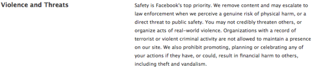 Facebook definition of violence